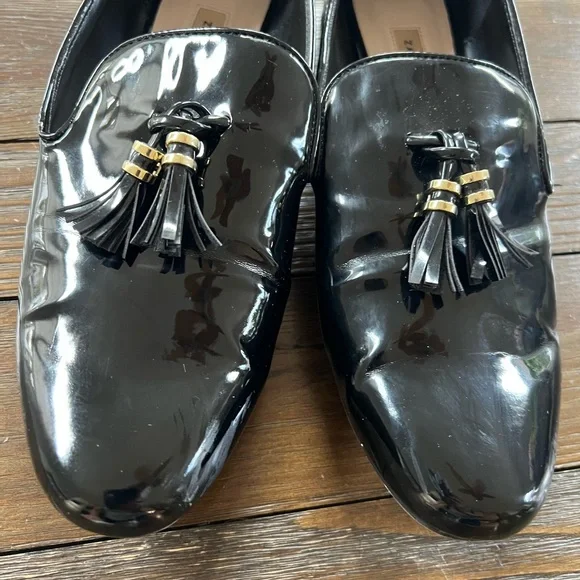 Zara Basic Glossy Black Patent Leather Tassel Loafers - Picture 5 of 8